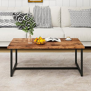 Rectangular Coffee Table with Metal Frame and Wood Top