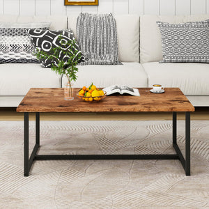 Rectangular Coffee Table with Metal Frame and Wood Top