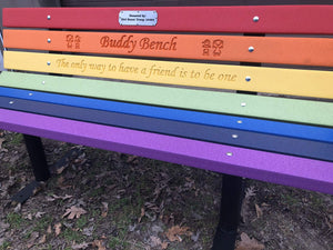 Recycled Plastic Buddy Bench with Friendship Saying – Rainbow