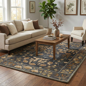 Hand-Tufted Wool Area Rug 5x8 Floral Traditional Beige Blue