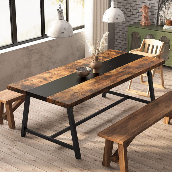 Large Rectangular Dining Table – Metal Frame, Seats 6–8