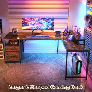 L-Shaped Desk with Power Outlets, USB-C & Storage Drawers