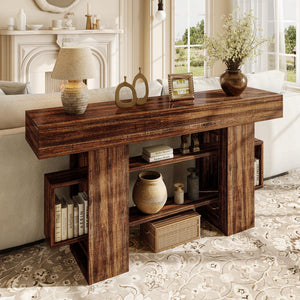 63" Farmhouse Console Table with 3-Tier Storage