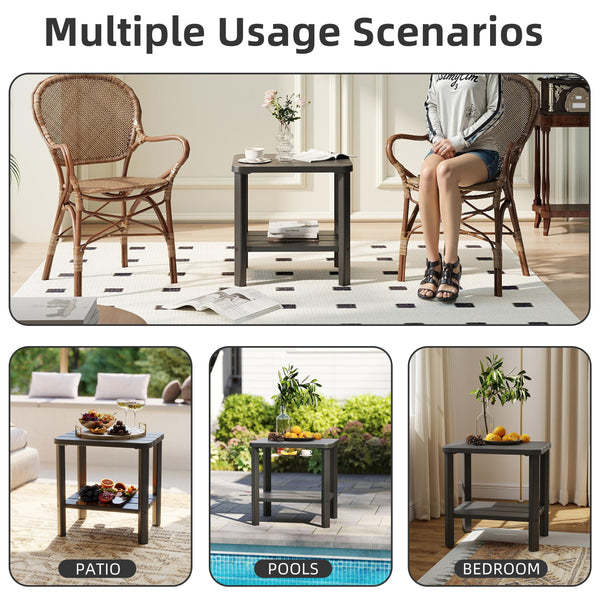 Resin Outdoor Side Table with Dual Storage