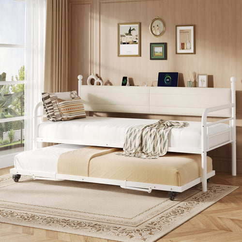 Twin to King Daybed with Pop-Up Trundle and Charging Station