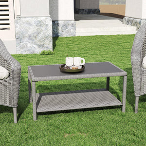 Outdoor Wicker Coffee Table with Glass Top