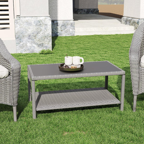 Outdoor Wicker Coffee Table with Glass Top