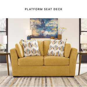 Yellow Velvet Loveseat with Toss Pillows
