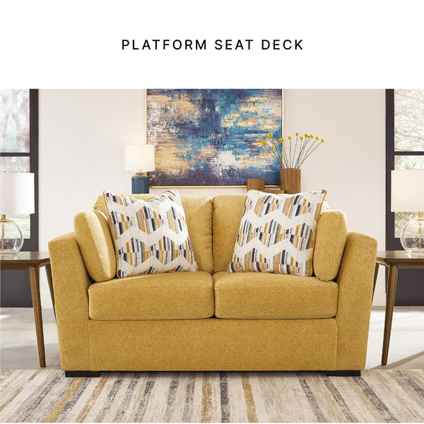 Yellow Velvet Loveseat with Toss Pillows