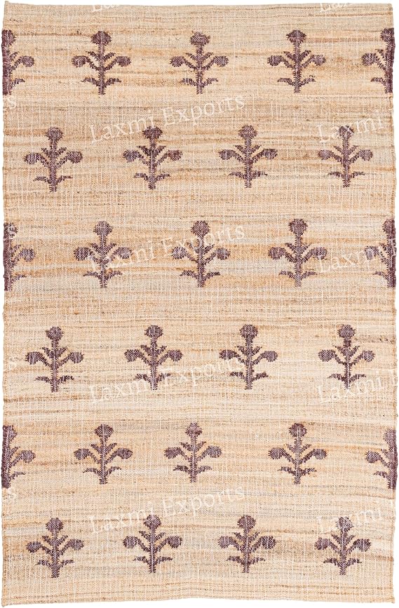 Cotton Jute Kilim Area Rug 4x6 – Floral Turkish Handmade Carpet