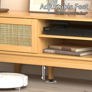 Rattan TV Stand with Sliding Doors & Open Shelves
