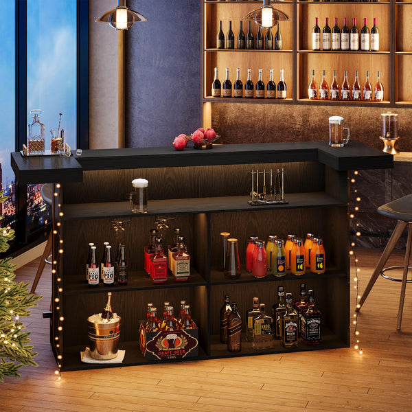4-Tier Bar Table with Wine Glass Holder & Storage Shelves