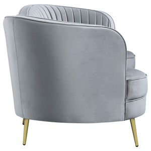 Gray Velvet Channel Tufted Sofa with Inverted Camelback