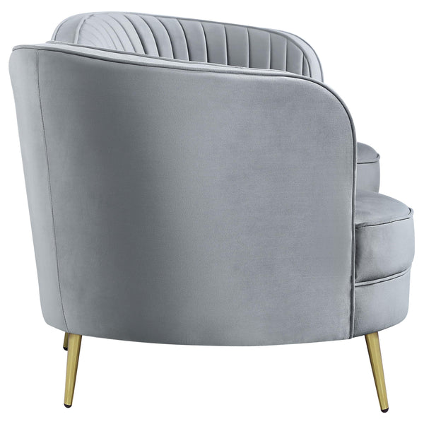 Gray Velvet Channel Tufted Sofa with Inverted Camelback
