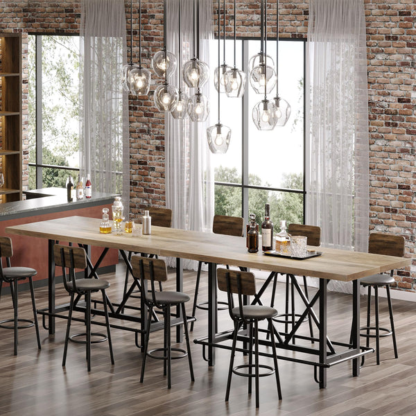 63-Inch Industrial Counter Height Bar Table with Metal Footrest