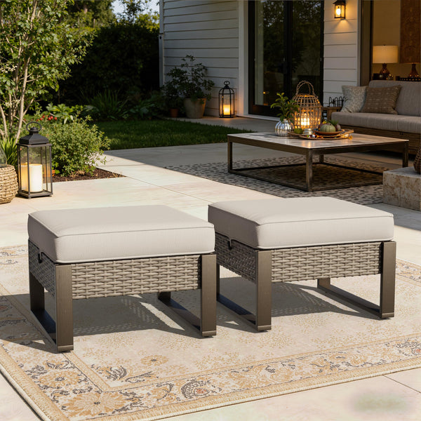 PE Rattan Outdoor Ottoman Set with Removable Cushions