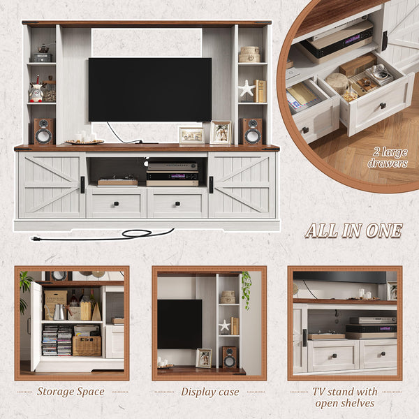 Farmhouse TV Stand with LED Lights & Power Outlets