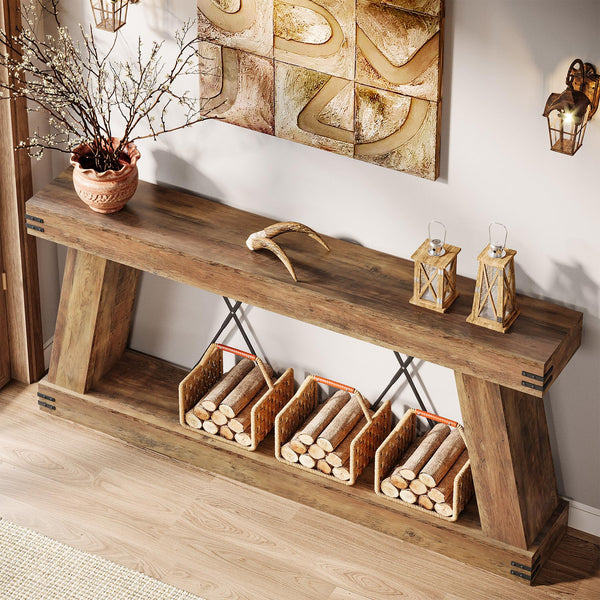 70.9" Farmhouse Console Table with 2-Tier Storage