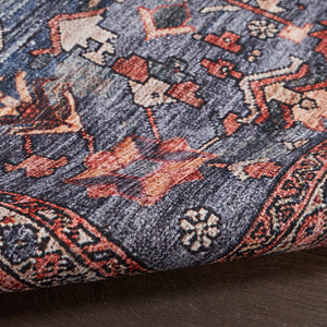 Machine Washable Persian Area Rug – Navy & Brick