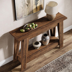 Farmhouse Console Table 2-Tier with Storage Shelf