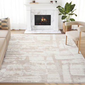 Cream Block Pattern Area Rug