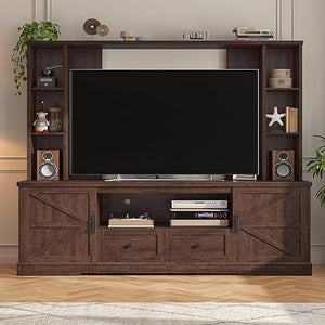 Farmhouse TV Stand with LED Lights & Power Outlets