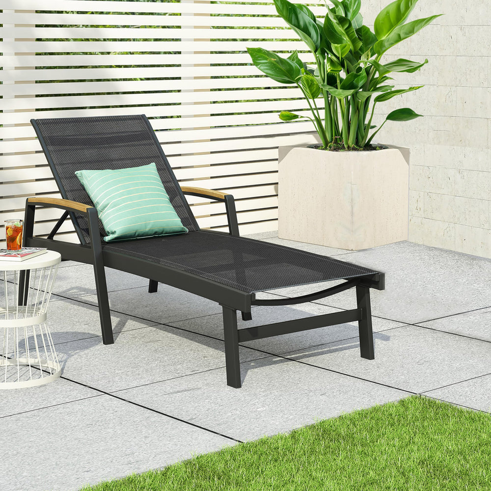Outdoor Aluminum Adjustable Chaise Lounge Chair with Mesh Seating