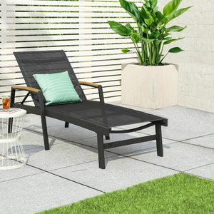 Outdoor Aluminum Adjustable Chaise Lounge Chair with Mesh Seating