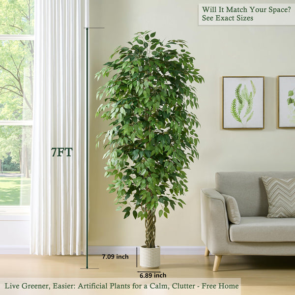 Artificial Ficus Tree – Tall Fake Indoor Plant with White Pot