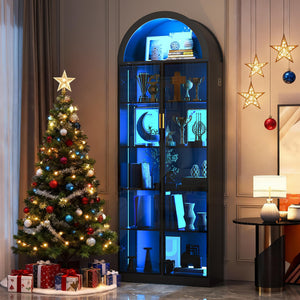 Arch Display Cabinet with LED Lights & Adjustable Shelves
