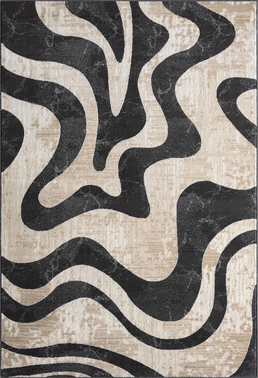 Beige & Black Swirl Modern Area Rug