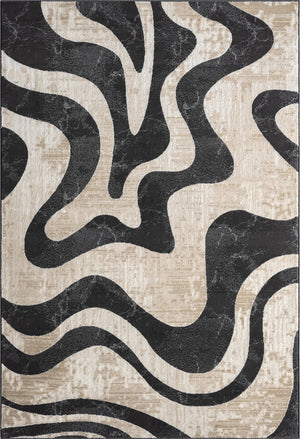 Beige & Black Swirl Modern Area Rug