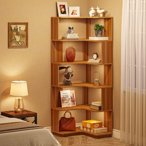6-Tier L-Shaped Corner Bookshelf, 64.96" Tall