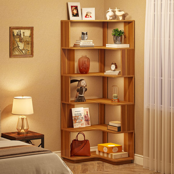 6-Tier L-Shaped Corner Bookshelf, 64.96" Tall