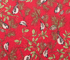 Christmas Chickadee & Pinecone Cotton Quilt Set