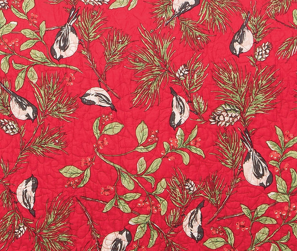 Christmas Chickadee & Pinecone Cotton Quilt Set