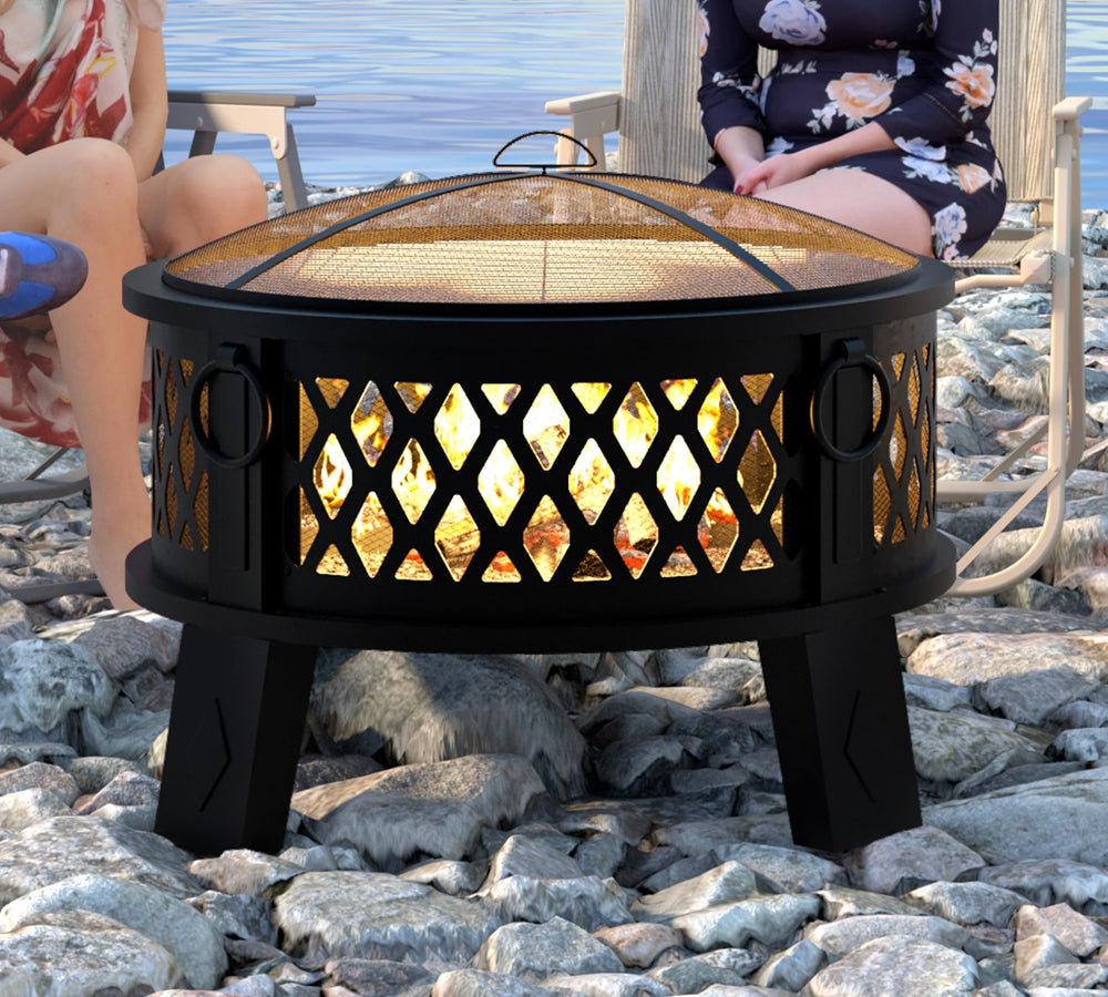 26" Steel Fire Pit with Grill & Diamond Mesh