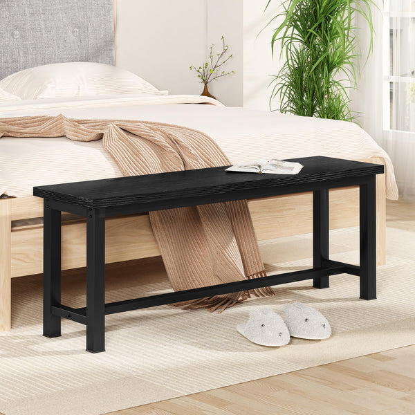 Industrial Dining Bench Set of 2 with Steel Frame and Wood Seat