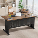 L-Shaped Executive Desk with File Cabinet & Storage Shelves