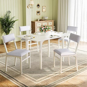 Extendable Dining Table Set for 4 with Upholstered Chairs
