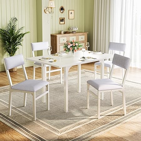 Extendable Dining Table Set for 4 with Upholstered Chairs