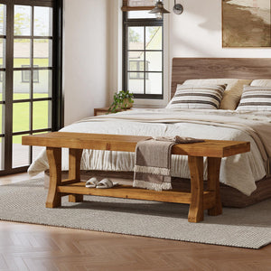Solid Wood Entryway Bench – 55" Farmhouse Seat