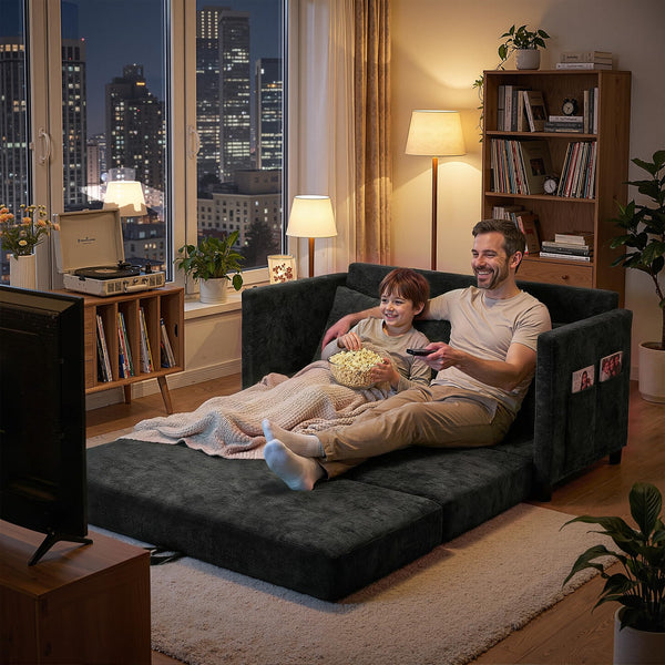 Convertible Loveseat Sofa Bed with Foldable Side Table