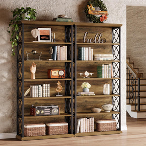 6-Tier Industrial Bookcase Set of 2, 73" Tall