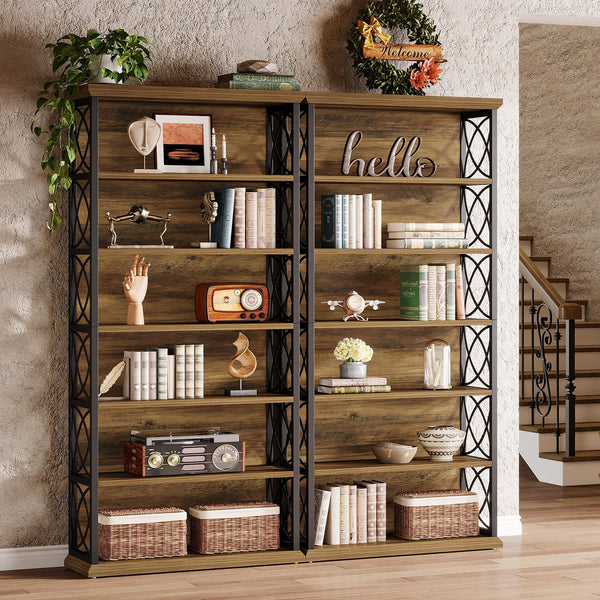 6-Tier Industrial Bookcase Set of 2, 73" Tall