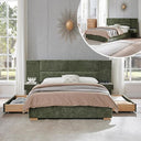 Upholstered Platform Bed Frame with Storage Drawers & Built-In Nightstands