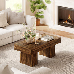 Farmhouse Coffee Table, 47 Inch Rectangular Wood Accent Table
