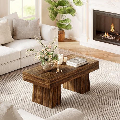 Farmhouse Coffee Table, 47 Inch Rectangular Wood Accent Table
