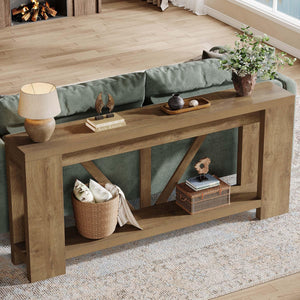 70.9" Farmhouse Console Table with Storage Shelf