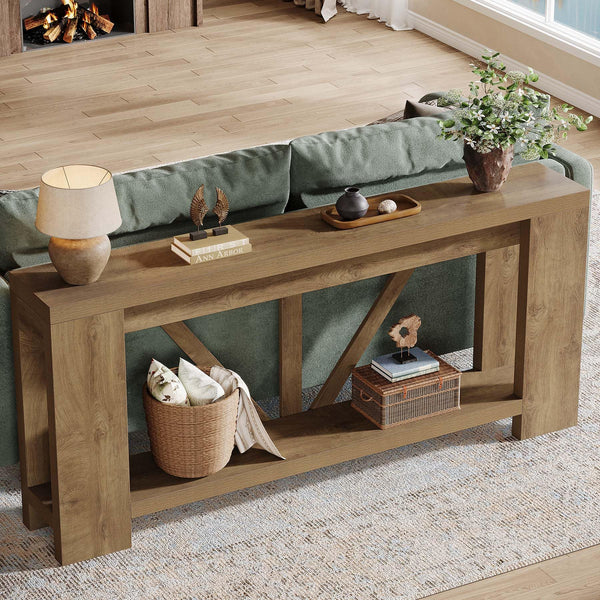 70.9" Farmhouse Console Table with Storage Shelf
